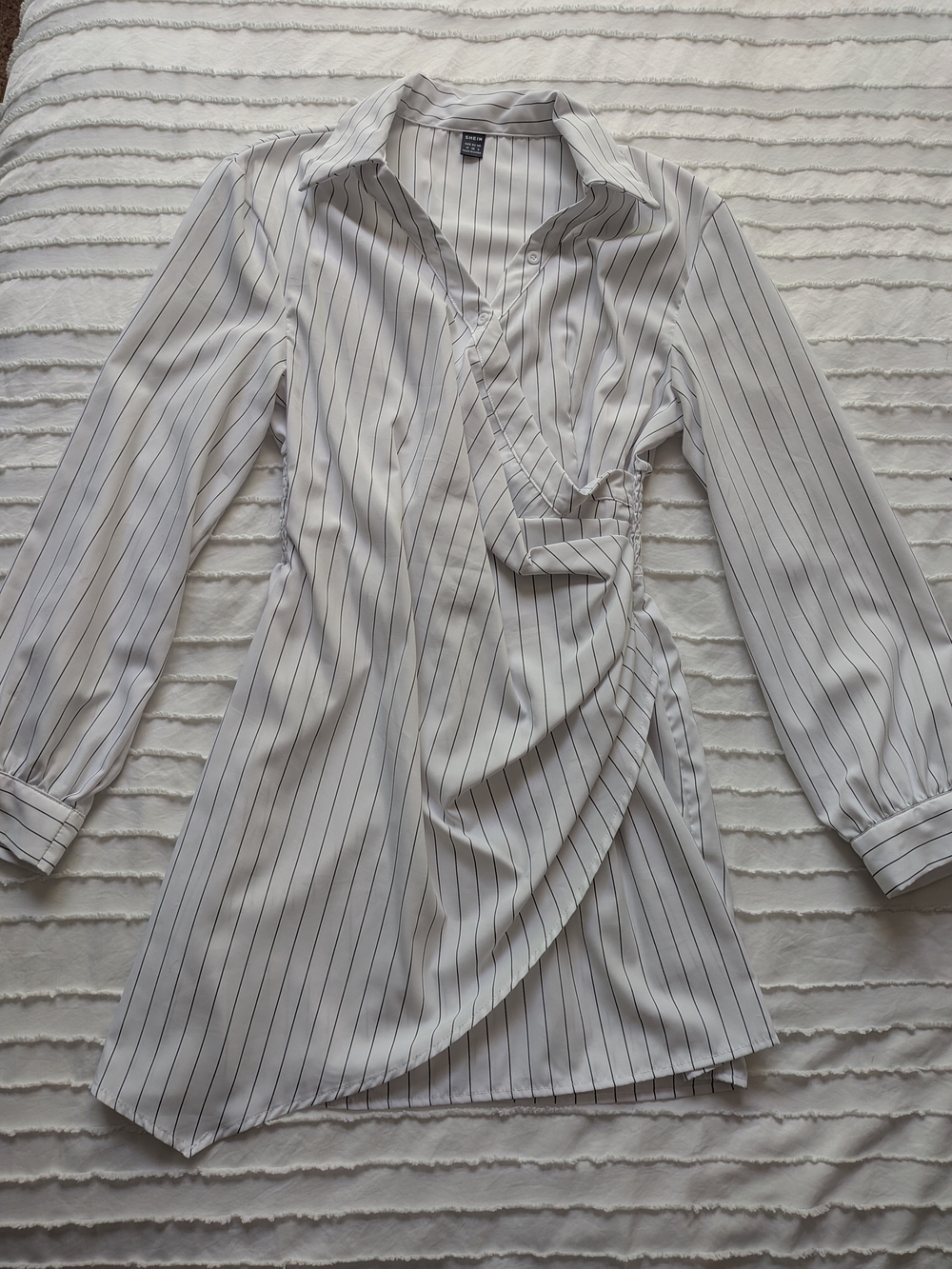 SHEIN White Shirt Dress with Black Pinstripes